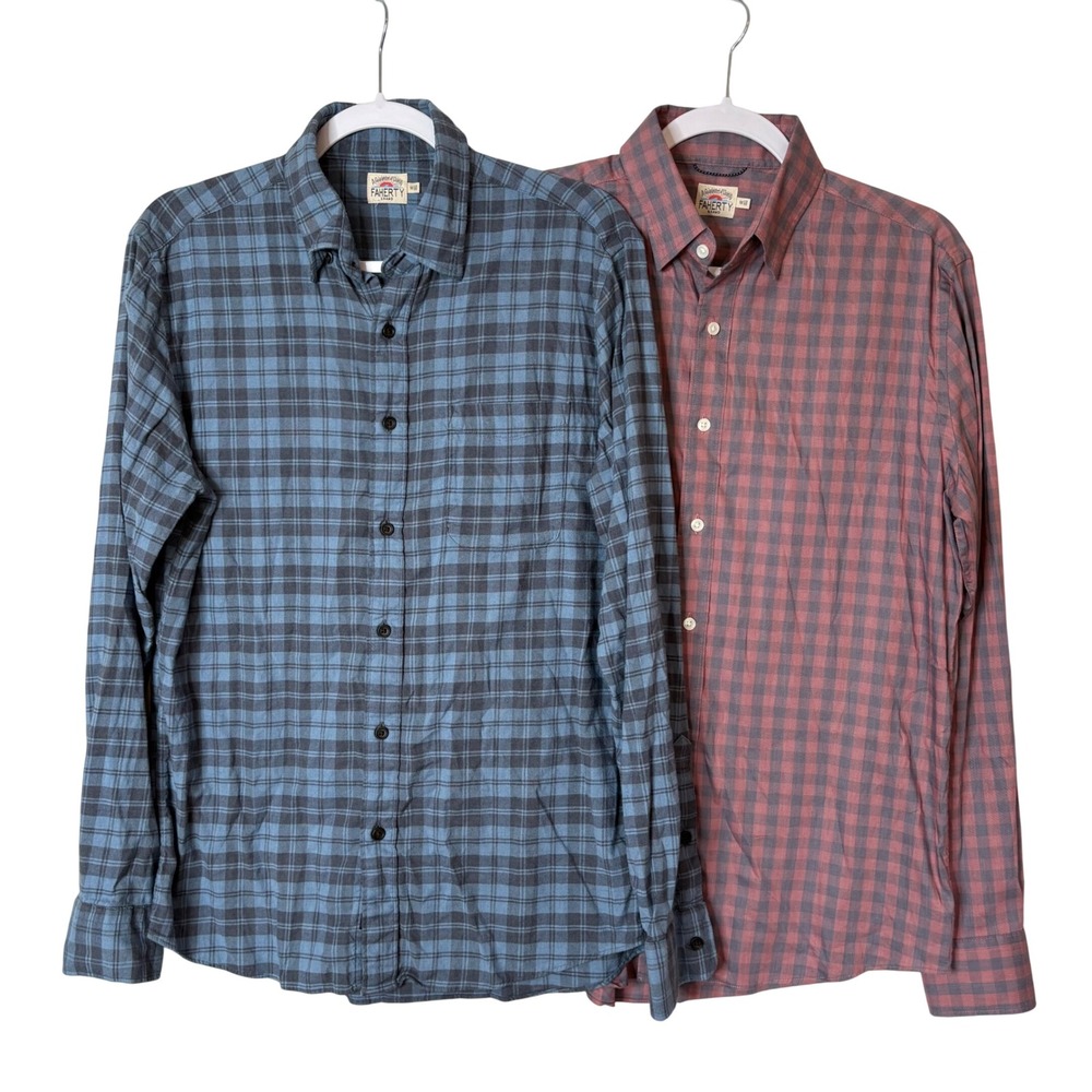 Faherty Brand Plaid Flannel Shirts Mens M Lot 2 Gorpcore Outdoor Camp Cabin Cozy